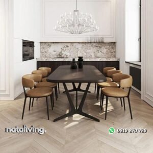 Kursi makan rangka besi modern set meja makan terbaru top kayu jati nataliving furniture