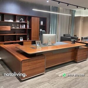 Meja kerja L modern kayu jati elegan meja direksi terbaru nataliving furniture