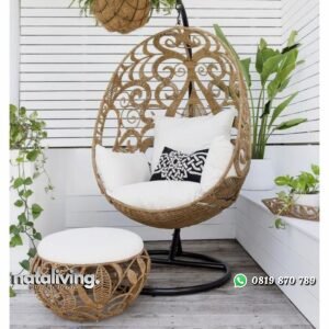 Ayunan rotan sintetis motif ukir full bantalan pijakan kaki rotan nataliving furniture