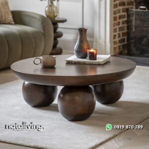 Coffe table kayu jati solid meja tamu bundar mewah nataliving furniture