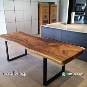 Meja makan kayu suar kaki besi meja makan terbaru nataliving furniture