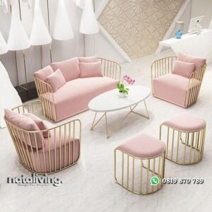 Kursi tamu besi finishing gold jok busa tebal meja tamu marmer nataliving furniture