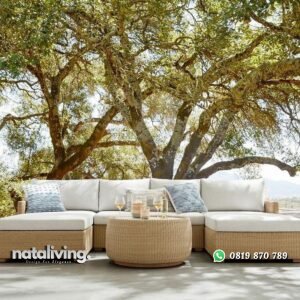 Sofa rotan outdoor dengan bantalan sofa rotan sintetis L nataliving furniture