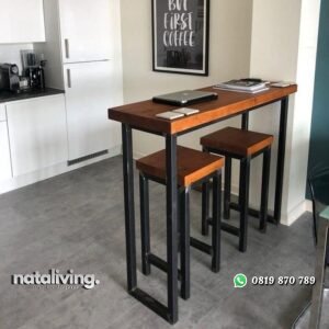 Set meja bar besi terbaru kombinasi kayu jati terbaik nataliving furniture