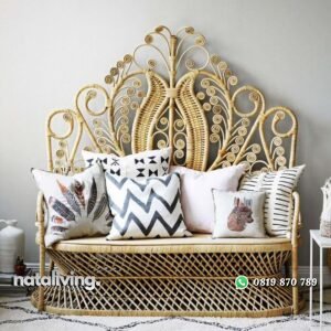 Bangku rotan alami terbaru sandaran motif ukir full bantalan nataliving furniture