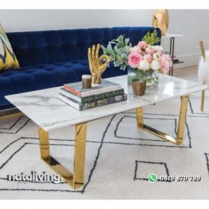 Meja sofa kaki stainles gold top marmer white carara meja tamu modern nataliving furniture