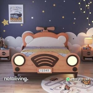 Tempat tidur anak kayu jati motif mobil kombinasi jok dipan anak nataliving furniture