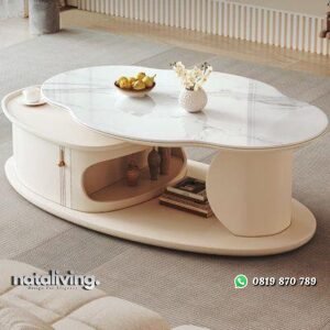 Coffe table top marmer finishing duco putih meja sofa terbaik nataliving furniture
