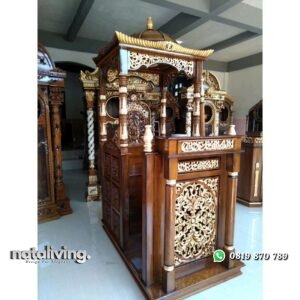 Mimbar masjid kayu jati tiang depan full ukiran mimbar masjid terlaris - DP nataliving furniture