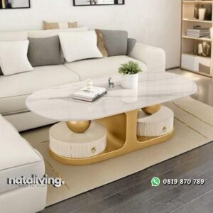 Coffe table elegan top marmer meja tamu modern terbaru nataliving furniture
