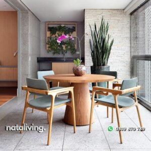 Set meja makan bundar kayu jati tebal kursi makan terbaru nataliving furniture