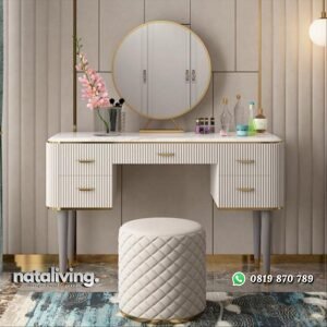 Meja rias salur finishing duco putih top marmer carara meja rias artis nataliving furniture