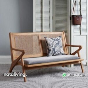 Bangku sofa kayu jati dudukan busa sandaran rotan alami nataliving furniture