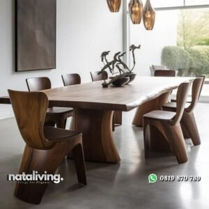 Set meja makan kayu trembesi solid meja makan dan kursi kayu suar nataliving furniture