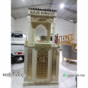 Mimbar masjid besar finishing duco putih mimbar kayu jati nataliving furniture