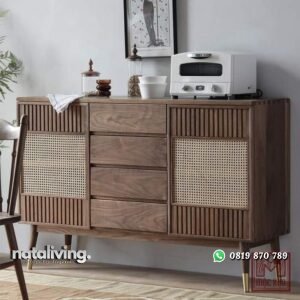 Bufet dapur modern finising klasing pintu kombinasi rotan alami nataliving furniture