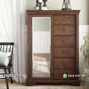 Lemari pakaian pintu 2 sleding full laci kayu jati nataliving furniture