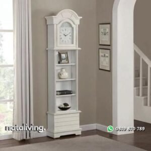Lemari jam minimalis dengan rak buku almari jam elegan nataliving furniture