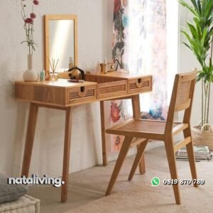 Meja rias kayu jati kombinasi rotan alami meja rias murah nataliving furniture
