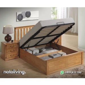 Dipan hidrolik kayu jati tempat tidur modern terbaik nataliving furniture