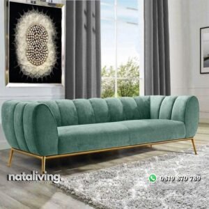 Sofa retro terbaru kaki besi finishing gold sofa kain bludru nataliving furniture