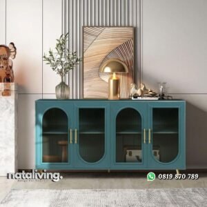 Credenza pintu kaca terbaru model minimalis kaki stainless gold bufet terbaru nataliving furniture