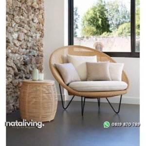 Kursi santai rotan alami kaki besi full bantalan nataliving furniture