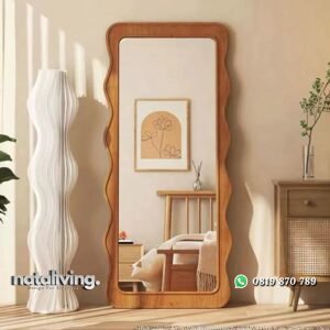 Cermin berdiri kayu jati kaca cermin tinggi lengkung nataliving furniture