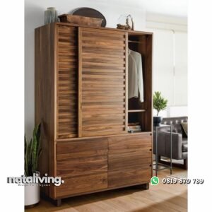 Lemari pakaian pintu sleding kayu jati almari pakaian minimalis nataliving furniture