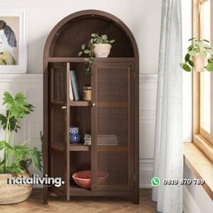 Rak buku finishing tua kombinasi rotan tempat penyimpanan terbaru nataliving furniture