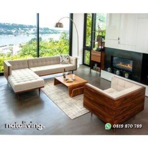 Set sofa sudut kayu jati jok tebal kursi tamu modern terbaru nataliving furniture