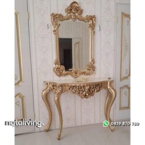 Meja konsul terbaru finishing gold figura ukir terbaik nataliving furniture