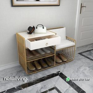 Kursi santai rangka besi rak sepatu dengan laci nataliving furniture