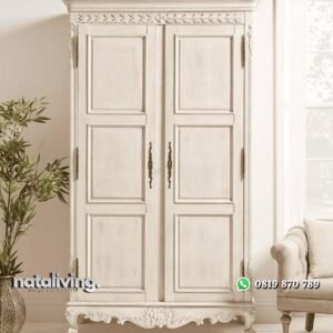 Almari pakaian klasik finishing duco putih lemari pintu 2 nataliving furniture