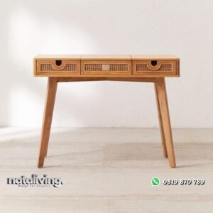 Meja konsul kayu jati kombinasi rotan alami finishing natural nataliving furniture