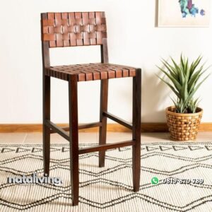 Kursi bar kayu jati anyaman kulit asli kursi bar terbaik nataliving furniture