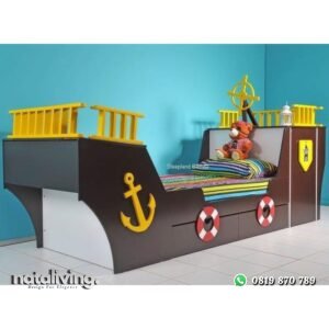 Tempat tidur anak motif kapal besar dipan anak kayu mahoni terbaik nataliving furniture