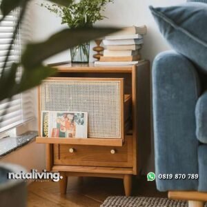 Nakas kayu jati terbaik kombinasi rotan alami nakas laci terbaru nataliving furniture