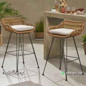 Kursi bar outdoor rotan sintetis kaki besi bar stool modern nataliving furniture