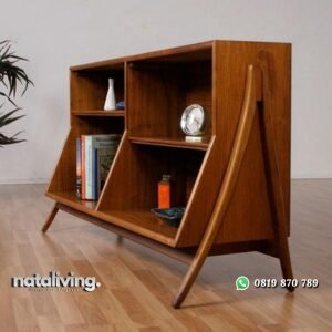 Rak buku unik kayu jati partisi modern terbaru nataliving furniture