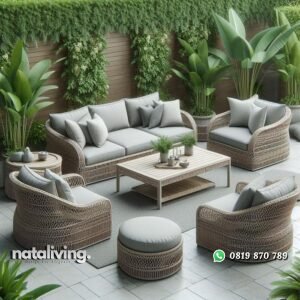 Sofa rotan outdoor terbaru set sofa rotan sintetis full bantalan nataliving furniture