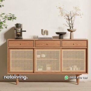 Bufet minimalis elegan dengan rotan meja tv kayu jati nataliving furniture
