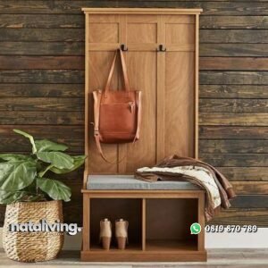 Rak gantungan baju kayu jati dengan bench rak sepatu serbaguna nataliving furniture