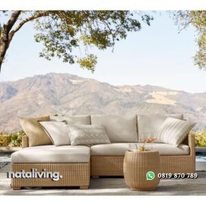 Sofa tamu outdoor terbaru rotan sintetis dengan bantalan kursi outdoor nataliving furniture