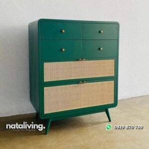 Bufet tinggi laci rotan bufet finishing duco hijau nataliving furniture