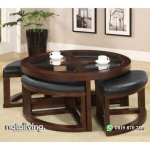 Set meja cofe model bundar cofe table kayu jati nataliving furniture