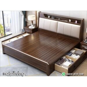 Tempat tidur minimalis dengan jok dipan kayu jati terbaik - 120cm X 200cm nataliving furniture