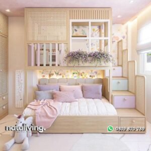 Bunkbed anak kayu jati kombinasi rotan alami tempat tidur tingkat kekinian nataliving furniture