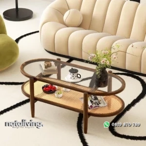 Akinola Meja Tamu Rotan Glass Desain Minimalis Terbaru nataliving furniture
