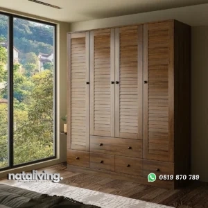 Ardith Lemari Pakaian Multifungsi 4 Pintu Kayu Jati Minimalis nataliving furniture